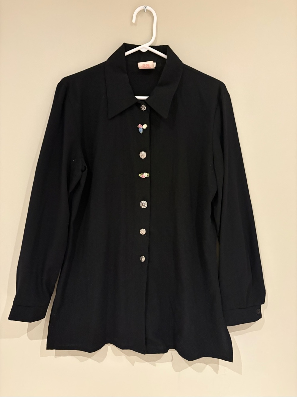 Vintage Black Long Sleeve Cutie Button-Up Blouse